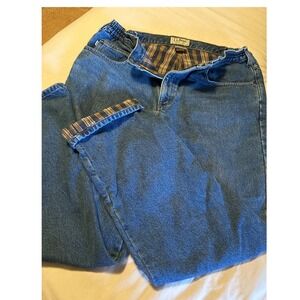 LL Bean Men Comfort Waist Plaid Lined Denim Jeans 36x32 Blue Jeans